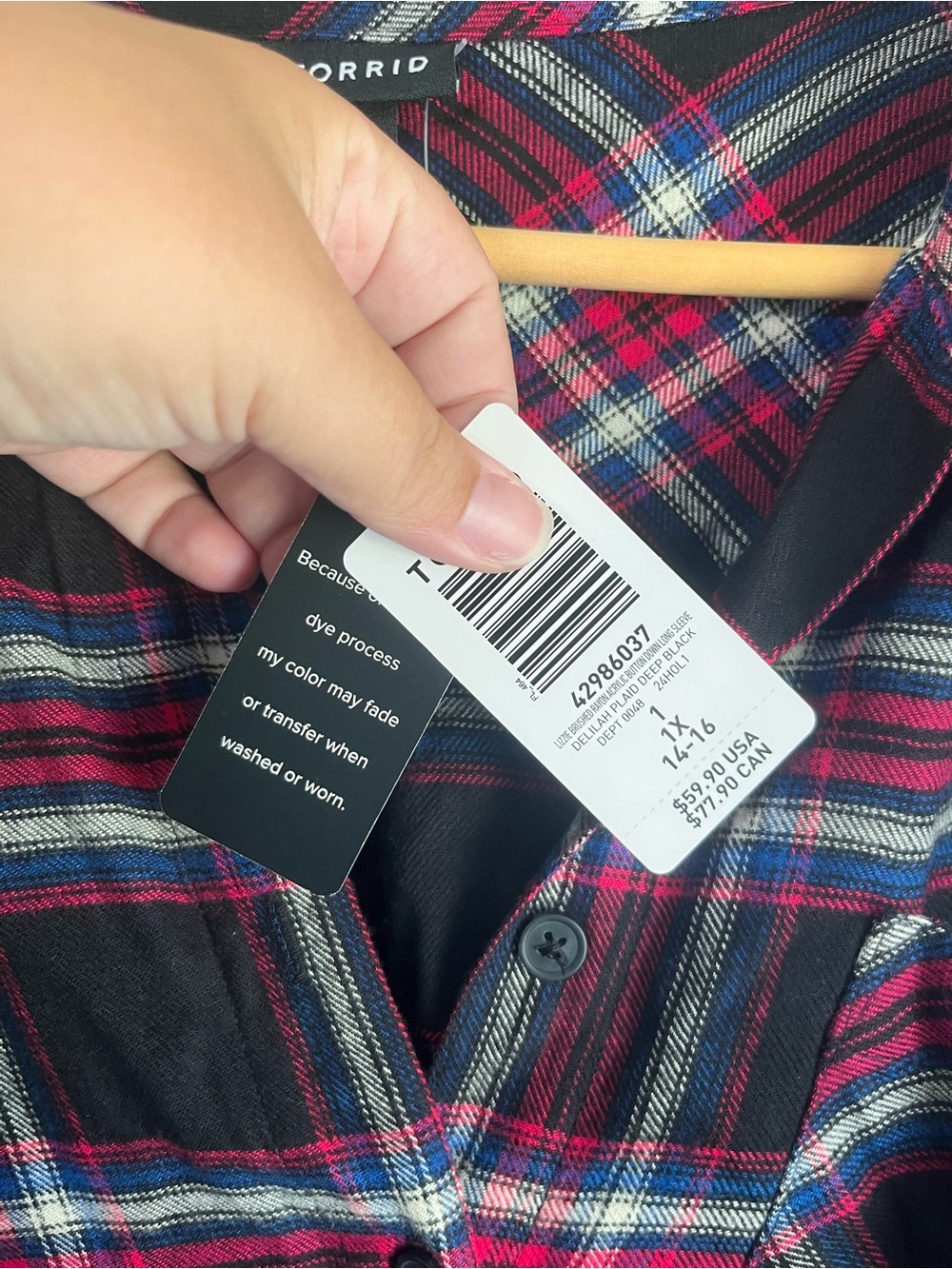NWT Torrid Lizzie Plaid Button Down Shirt Red Black Size 1 14/16 - Picture 5 of 6